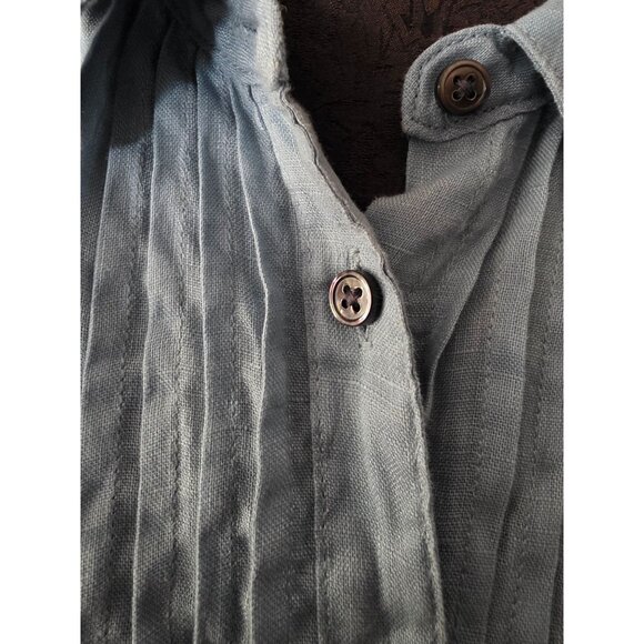 Sundance Womens Pleated Blue Linen Button-Up Shirt PXL - Picture 3 of 7